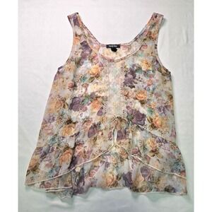 Kandy Kiss Womens Large Sheer Floral Ruffle Lace Accent Babydoll Tank Fairy Boho